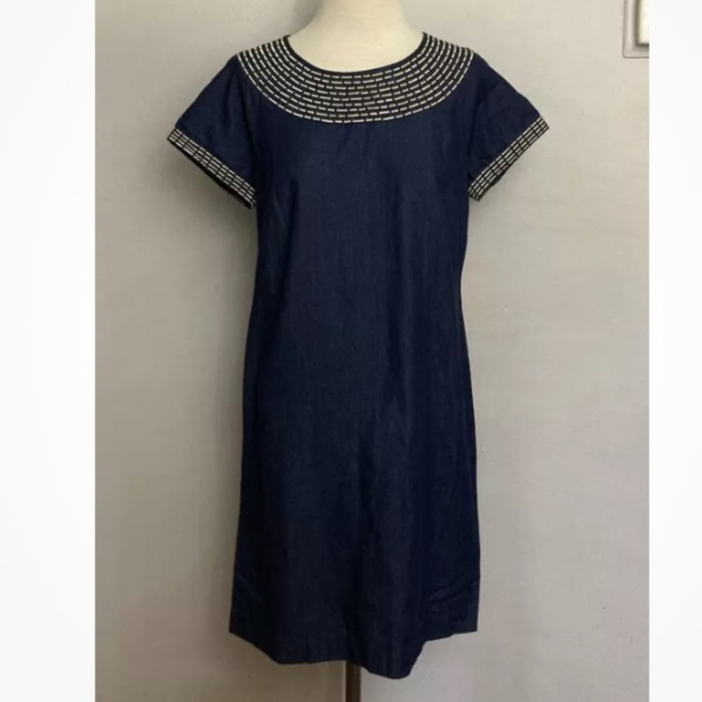 9-27 Dana Buchman Denim dress Embroidered Gold 6